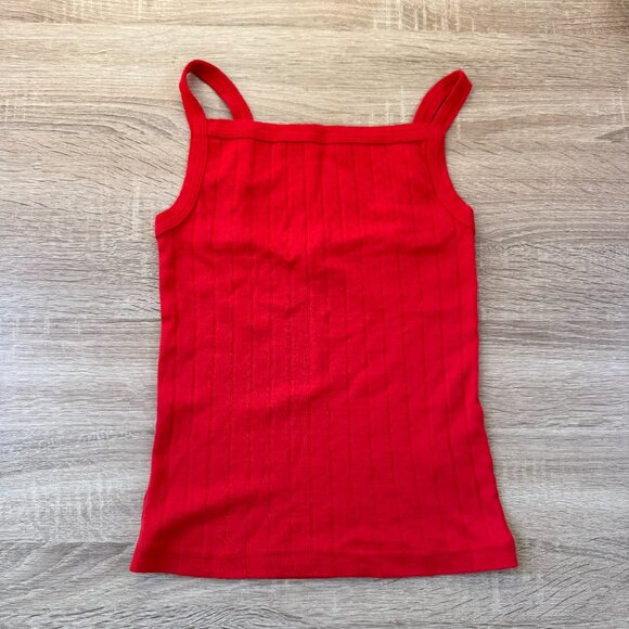 DONNI The Pointelle Square Neck Tank Top in Tomato Red XS - Picture 2 of 6